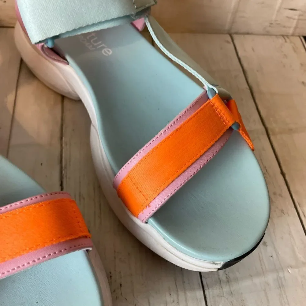 Nurture Roam Multi -Color Platform Block Heel Pastel Sandals Size 10